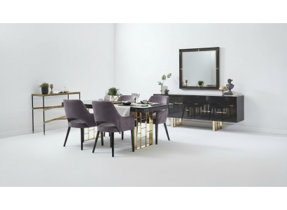 Luxus Iess-Eck Iesszëmmer Iessgrupp Iesszëmmermiwwelen Set 9 Deeler Holz Schwaarz