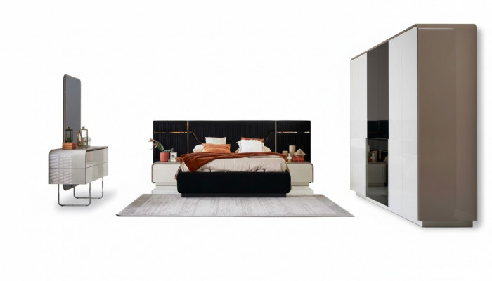 Garnitur Bettrahmen Schlofzëmmer Duebelbett Holz Set 6tlg Blo Design