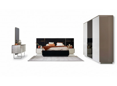 Garnitur Bettrahmen Schlofzëmmer Duebelbett Holz Set 6tlg Blo Design