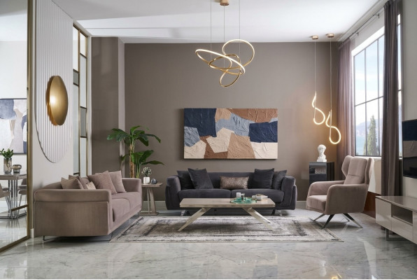 Couchgarnitur Komplett Sofas Stoffsofa Polstersofas Beige Set 4 Stéck
