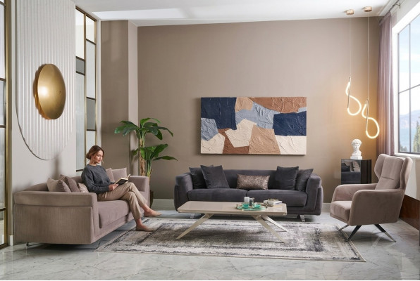 Sofas Garnitur Komplett Sofas Stoffsofa Polstersofas Beige Set 3 Deeler