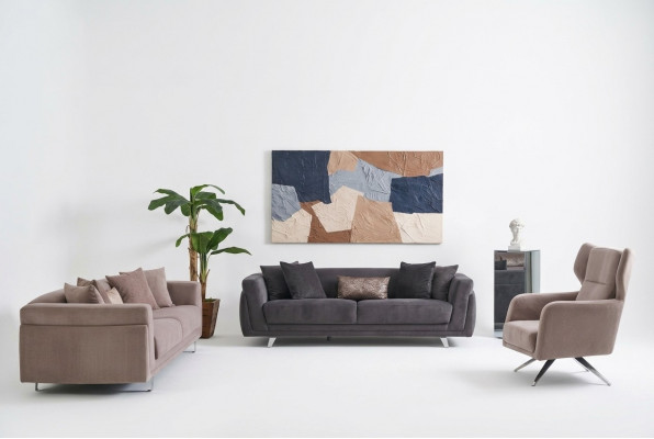 Sofas Garnitur Komplett Sofas Stoffsofa Polstersofas Beige Set 3 Deeler