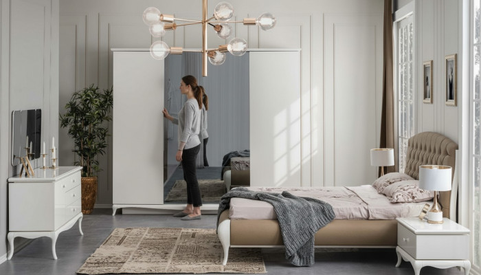 Schlofkummer Grupp Duebelbett Garnitur Bettrahmen Bett Set 6tlg Wäiss