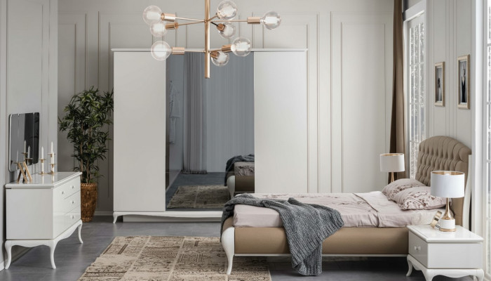 Schlofkummer Grupp Duebelbett Garnitur Bettrahmen Bett Set 6tlg Wäiss