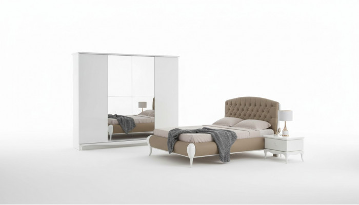 Schlofkummer Grupp Duebelbett Garnitur Bettrahmen Bett Set 6tlg Wäiss