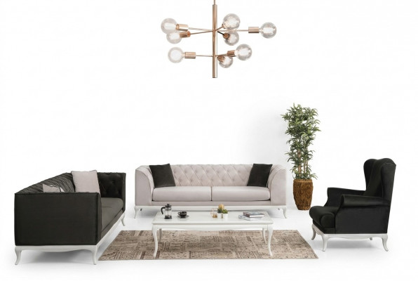 Komplett Chesterfield Canapé Polstersofa Set 3 Stéck Stoffsofa Schwaarz