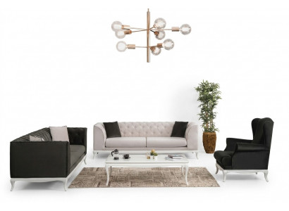 Komplett Chesterfield Canapé Polstersofa Set 3 Stéck Stoffsofa Schwaarz