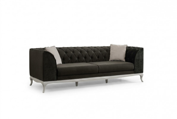 Wunnzëmmer Dräisëtzer Chesterfield Canapé Sofa 3 Sëtzer Schwaarz Stoff Stoffsofa