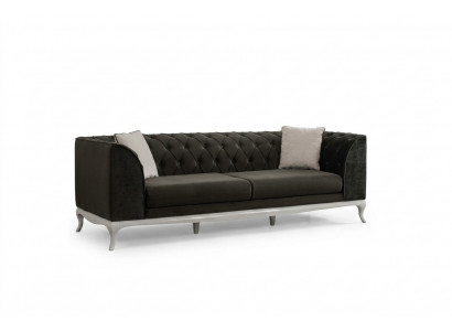 Wunnzëmmer Dräisëtzer Chesterfield Canapé Sofa 3 Sëtzer Schwaarz Stoff Stoffsofa