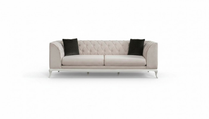 Wunnzëmmer Stoffsofa Dräisëtzer Chesterfield Couch Sofa 3 Sëtzer Beige Stoff
