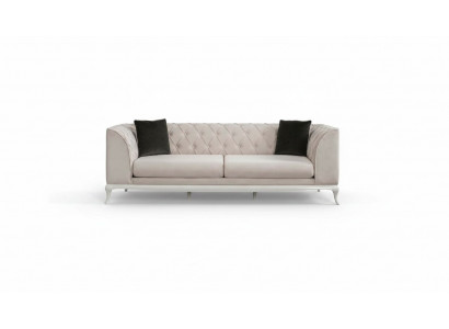 Wunnzëmmer Stoffsofa Dräisëtzer Chesterfield Couch Sofa 3 Sëtzer Beige Stoff