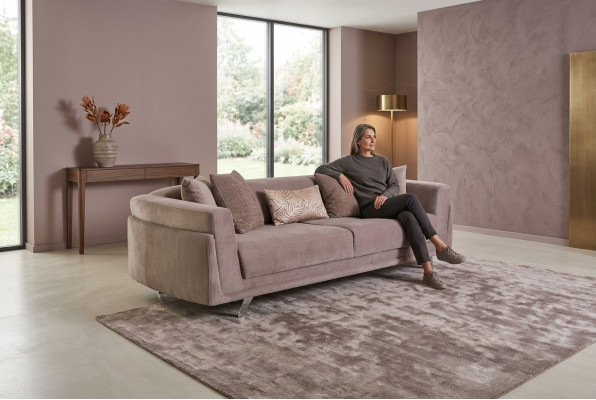 Design Stoffcanapé Drësëtzeger Couch Canapé 3 Sëtz Beige Stoff Polstercanapé