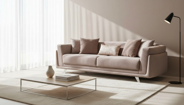 Design Stoffcanapé Drësëtzeger Couch Canapé 3 Sëtz Beige Stoff Polstercanapé