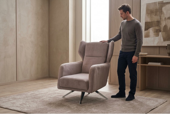Luxus Fauteuil Einsëtzer Stoff Wunnzëmmer Design Beige Polster Sëtz.