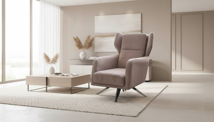 Luxus Fauteuil Einsëtzer Stoff Wunnzëmmer Design Beige Polster Sëtz.