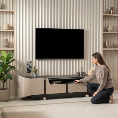 RTV Lowboard TV-Ständer Wunnzëmmer Holz Beige Säitendësch Dësch Modern.