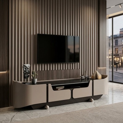 RTV Lowboard TV-Ständer Wunnzëmmer Holz Beige Säitendësch Dësch Modern.