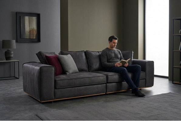 Däisëtzer Canapé Sofa 3 Sëtzer Griis Stoff Stoffsofa Polstersofa Design