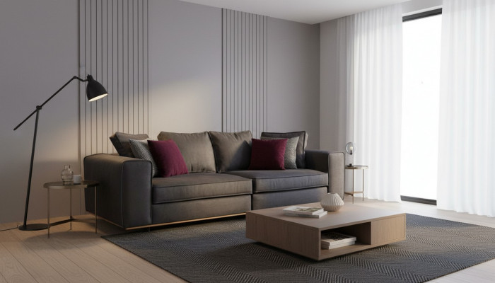 Däisëtzer Canapé Sofa 3 Sëtzer Griis Stoff Stoffsofa Polstersofa Design