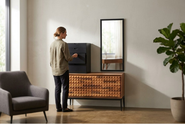 Schlofkummer Kommode mat Spigel Braun Holz Uschlosschränk Kommoden Set