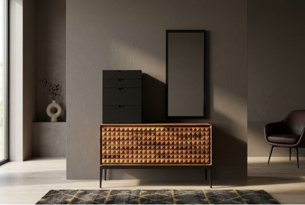 Schlofkummer Kommode mat Spigel Braun Holz Uschlosschränk Kommoden Set