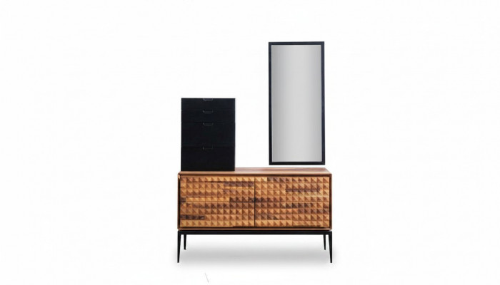 Schlofkummer Kommode mat Spigel Braun Holz Uschlosschränk Kommoden Set