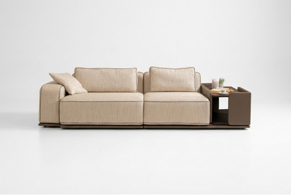 Däischtercouch Sofa 3 Sëtzer Beige Stoff Stoffsofa Polstersofa Dësch