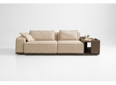 Däischtercouch Sofa 3 Sëtzer Beige Stoff Stoffsofa Polstersofa Dësch