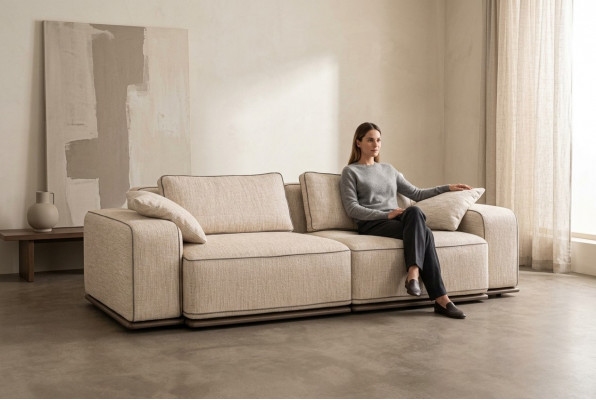 Couch Drësëtzeger Modern Sofa 3 Sëtz Beige Stoff Stoffsofa Polstersofa
