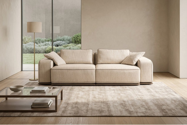 Couch Drësëtzeger Modern Sofa 3 Sëtz Beige Stoff Stoffsofa Polstersofa