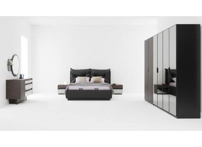 Schlofzëmmer Saz Duebelbett Bett Nopsiedeler Set 6 Deeler Schwaarz