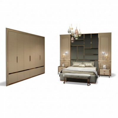 Luxus Schlofkummer Set Duebelbett Bett Nuetsdësch Set 6tlg Béisch.