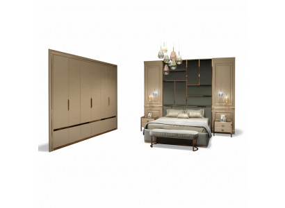 Luxus Schlofkummer Set Duebelbett Bett Nuetsdësch Set 6tlg Béisch.