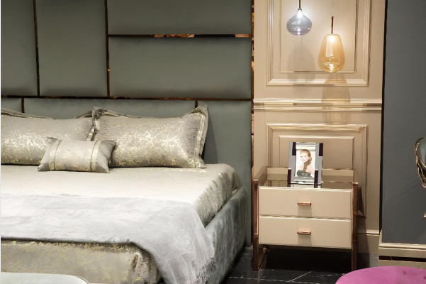 Design Grupp Schlofkummer Duebelbett Bett Nuetsdëscher Set 6 Deeler Beige