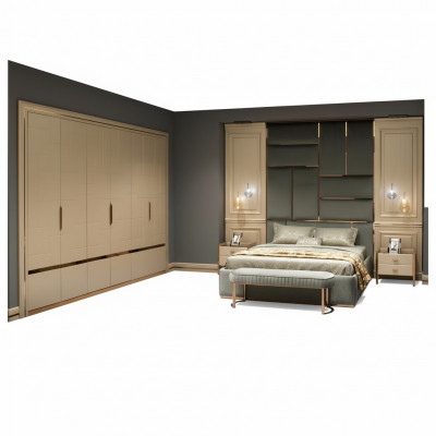Design Grupp Schlofkummer Duebelbett Bett Nuetsdëscher Set 6 Deeler Beige