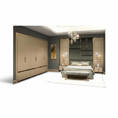 Grupp Schlofkammerschieferingen duebelbett Bett Beige Modern Set 5-tlg Holz