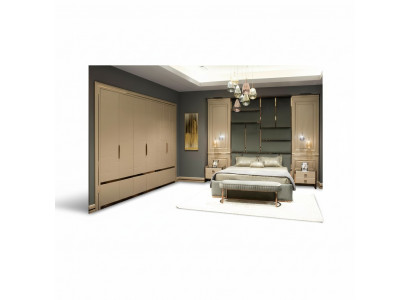 Grupp Schlofkammerschieferingen duebelbett Bett Beige Modern Set 5-tlg Holz