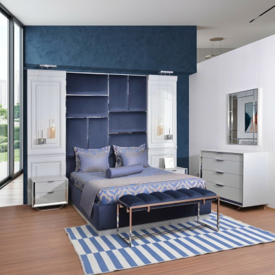 Design Gruppeschlofkummer Duebelbett Bett Nuetsdëscher Set 7tlg Blo.