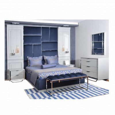 Design Gruppeschlofkummer Duebelbett Bett Nuetsdëscher Set 7tlg Blo.