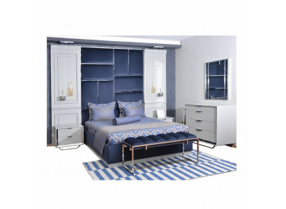 Design Gruppeschlofkummer Duebelbett Bett Nuetsdëscher Set 7tlg Blo.