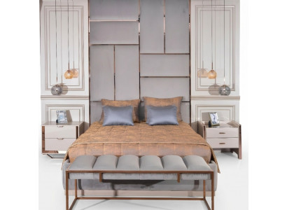 Luxus Schlofzëmmer Set Mat Duebelbett An Nochtschränk 5 Deeler Beige
