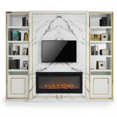 Wunnwand RTV Lowboard TV Stänner Wäiss Luxus Gold Vittinen Holz Modern