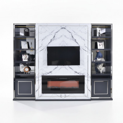 Luxus Wunnwand RTV Lowboard TV Ständer Grau Sëlwer Vitrine Holz Modern