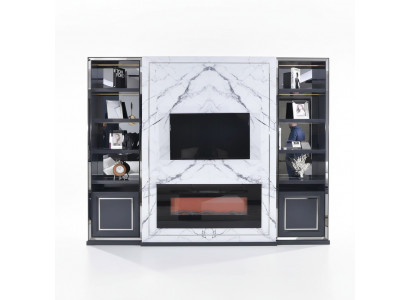 Luxus Wunnwand RTV Lowboard TV Ständer Grau Sëlwer Vitrine Holz Modern