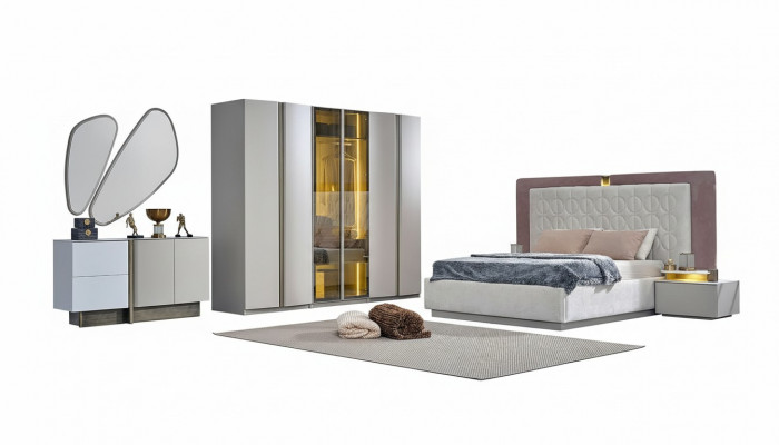 Komplett Schlofkummerméiwel Duebelbett Bett Wäiss Luxus Set 7 Stéck Holz