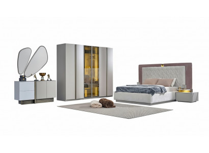 Komplett Schlofkummerméiwel Duebelbett Bett Wäiss Luxus Set 7 Stéck Holz