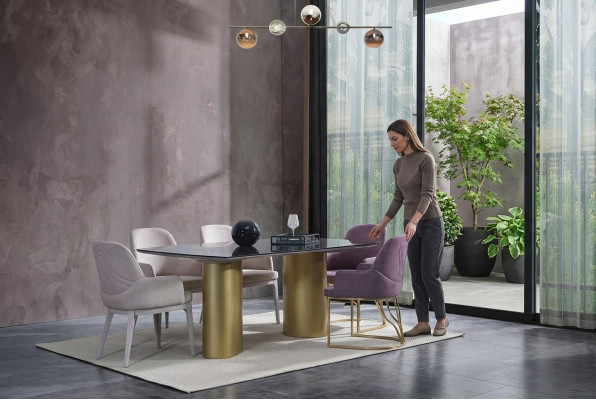 Iesskichen Iesszëmmermiwwele Iessgrupp Iessdësch Set Iesszëmmer 9 Deeler Rosa Holz