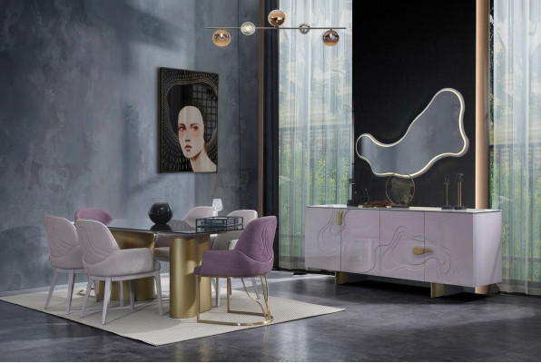 Iesskichen Iesszëmmermiwwele Iessgrupp Iessdësch Set Iesszëmmer 9 Deeler Rosa Holz