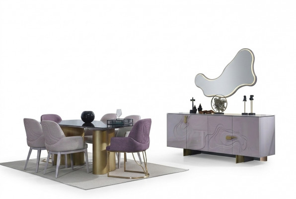 Iesskichen Iesszëmmermiwwele Iessgrupp Iessdësch Set Iesszëmmer 9 Deeler Rosa Holz