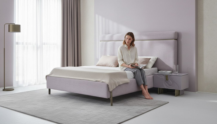 Komplett Schlofzëmmer Miwwel Duebelbett Bett Rosa Luxus Set 3 Deeler Holz